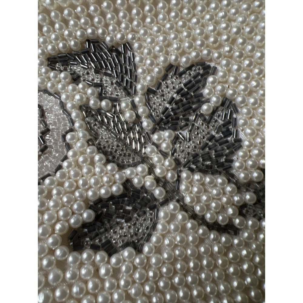 Vintage Made in Japan Faux Pearl & Gray Beaded Clutch Purse Evening Handbag Read - Picture 11 of 12